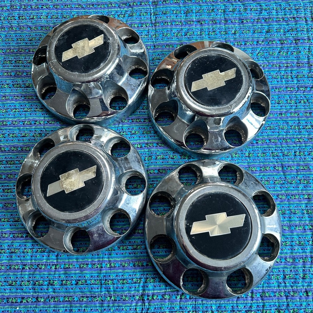 Chevrolet Chrome 8 Lug Wheel Center Caps Set of 4 Gold Bowtie Vintage Size 8.5in